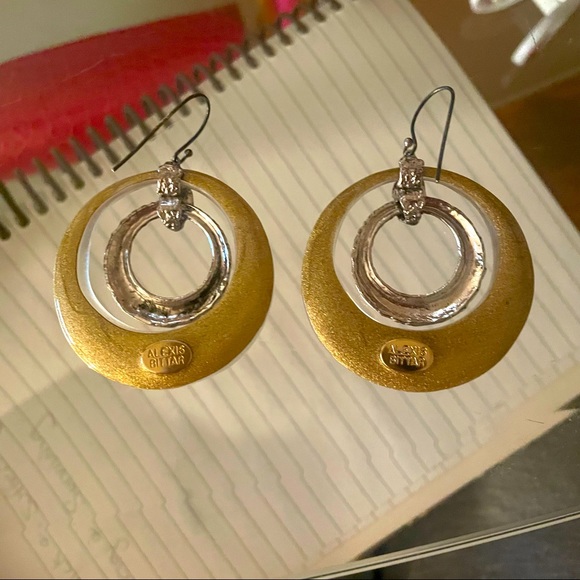 Alexis Bittar Gold Silver and Translucent Circle Dangle Earrings. - Picture 3 of 5